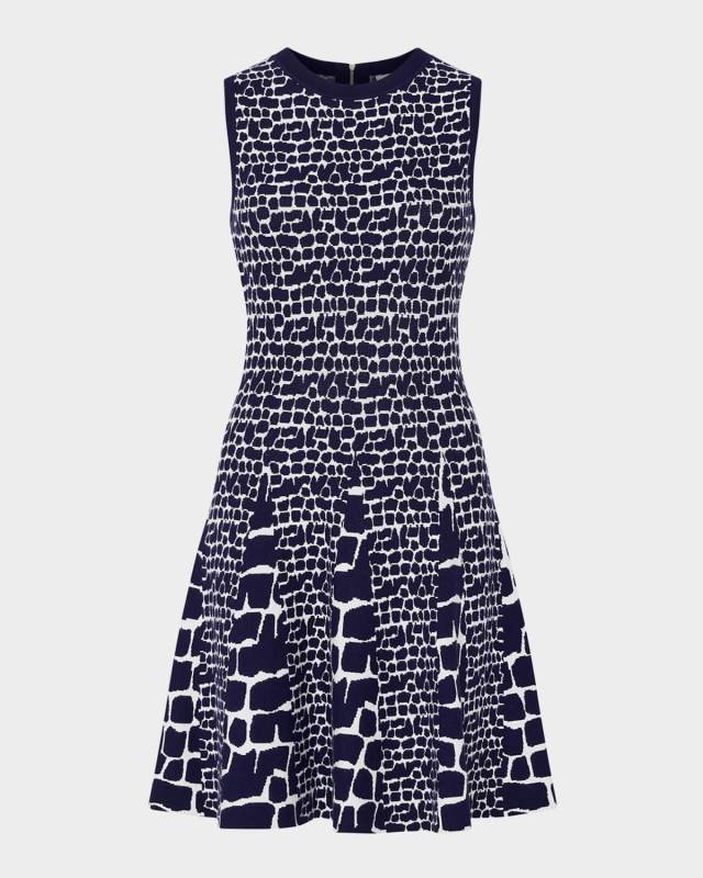 Sleeveless Tile Wave Jacquard Mini Dress